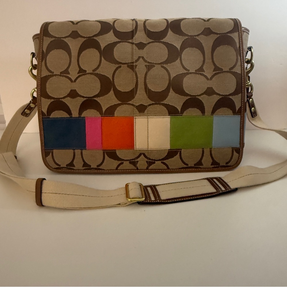 Coach Signature Canvas Crossbody Diaper Bag with Colorful Accents